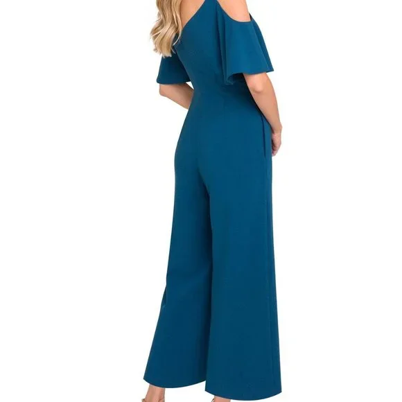 Black Halo Monaco Cropped Cold-shoulder Ruffled Cady Jumpsuit 12 - Picture 2 of 4